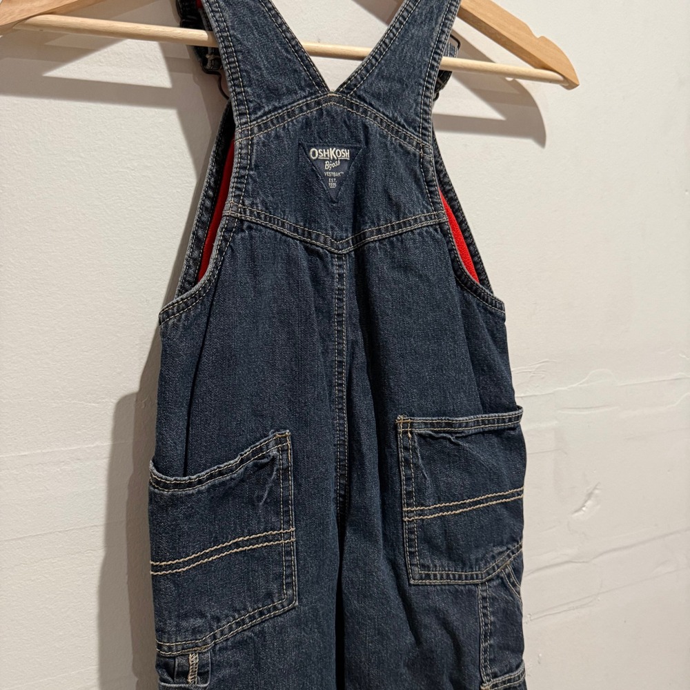 OshKosh Bgosh Dark Wash Denim Fleece Lined Overalls Size 4T - Picture 5 of 6